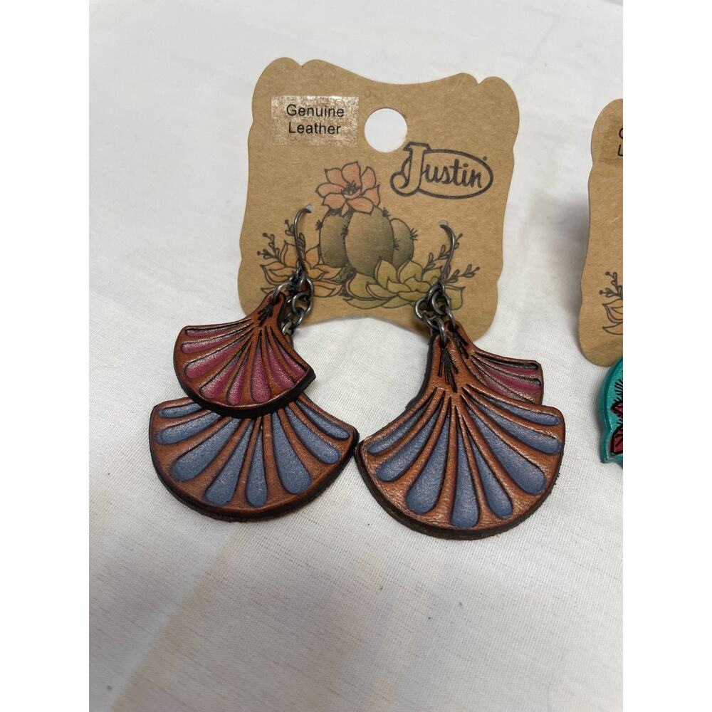 Justin Brand from Boot Barn 3 Pairs of Genuine Leather Earrings Western Wear New - Picture 2 of 6